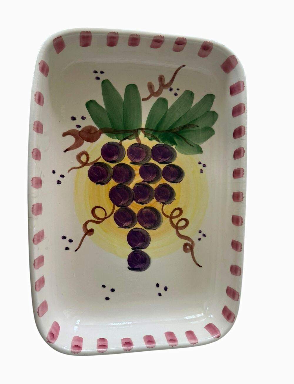 Hand Painted Ceramic Rectangular Tray, Grape Fruit Pattern, Made in Italy